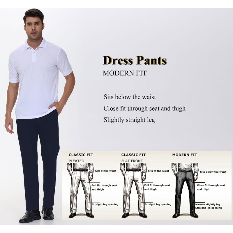 Soojun Men's Modern Fit Flex Flat Front Dress Pants, Navy,