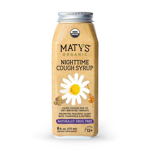 Maty's Organic Nighttime Cough Syrup, Natural Cough Syrup Relief for Adults and Kids 12+, Made with Organic Honey, Chamomile & Nutmeg for a Good Night's Rest - 6 fl oz
