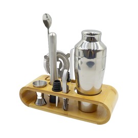 NUZAMAS 9 Pcs Cocktail Shaker Set 304 Stainless Steel Bartender Kit with Stand and Recipes Professional Bar Tools Kitchen Martini Shaker and Bar Tools for Drink Mixing Home Bar Party 700ML