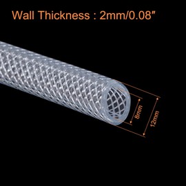 sourcing map Braided PVC Tubing, 5/16"(8mm) ID 1/2"(12mm) OD 26ft(8m) Flexible Clear Water Hose