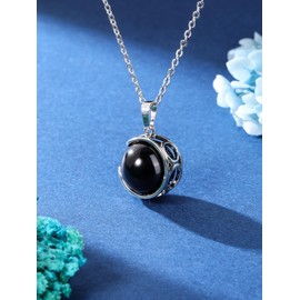 Jovivi Natural Obsidian Crystal Healing Stone 18mm Rotatable Black Gemstone Ball Pendant Necklace Women Reiki Spiritual Jewellery Gifts for Her Christmas Birthday