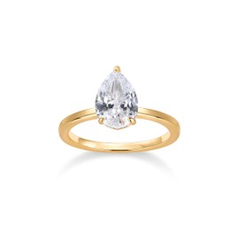 PAVOI 14K Yellow Gold Plated Pear Cubic Zirconia Engagement Ring for Women | Trendy Solitaire Promise Jewelry | Fake Wedding Ring | Size 6, Yellow Gold, Cubic Zirconia