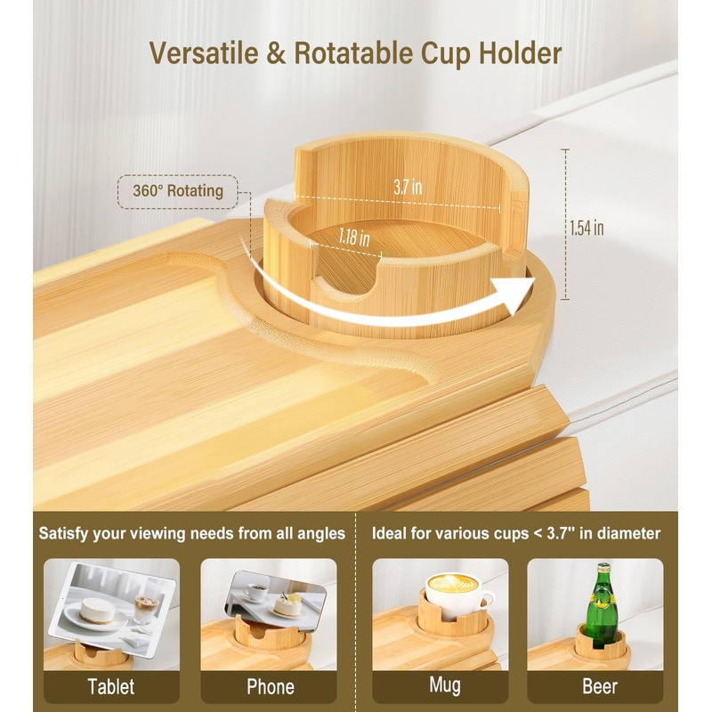 Kssiaz Couch Arm Tray, Bamboo Sofa Table for Couch, Sofa
