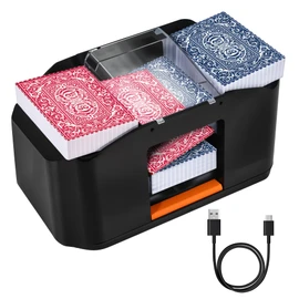 Automatic 2 Deck Card Game Shuffler – Electric Heavy Duty Quiet Mixer and Dealer Machine for Playing Uno Poker Blackjack - Rechargeable Professional Casino Shuffling and Dealing for Card Games