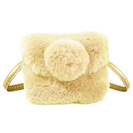 Mini Handbag Kids Girls Plush Shoulder Bag for Children Ages 1-3 Years Suitable for Key, Handkerchief, Mask, Card Storage, White