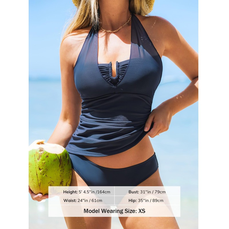 CUPSHE Women's Tankini Sets Two Piece Swimsuit U Wire Mesh