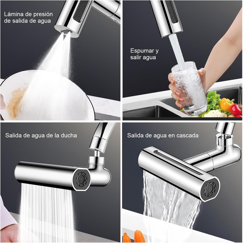 Aireador de Fregadero, 360 Giratorio Grifo Extensor 4 Modos