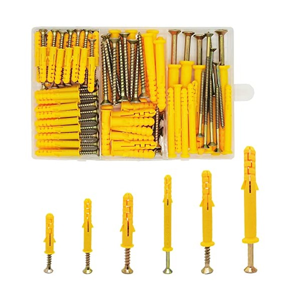 WeqeYent M6/M8/M10 Wall Plugs and Screws 150 Pcs(75 Sets), Plastic