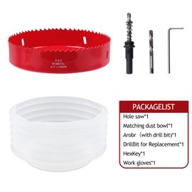 Nicerity 6-1/4 Inch Hole Saw with 160mm Dust Bowl Catcher for Recessed Lights, 159mm Hole Cutter in Bi-Metal with Arbor for Wood, Plastic Board, Ceiling, Drywall, Include Hex Key & Gloves