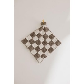 Forever French Baby | Lovey | Pacifier Holder | Lovey Gifts | Boy & Girl | Ideal for Age 0 Months & Up | Microfiber Feather Yarn (Mushroom Checkerboard)