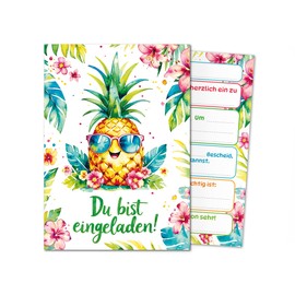 Junaversum 12 Invitation Cards for Children's Birthday Girls Pineapple Children Summer Party Cool Colourful Invitations Birthday Invitations Kids