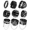 Hicarer 9 Pieces Spiked Studded Bracelet Black Leather Rivet Punk