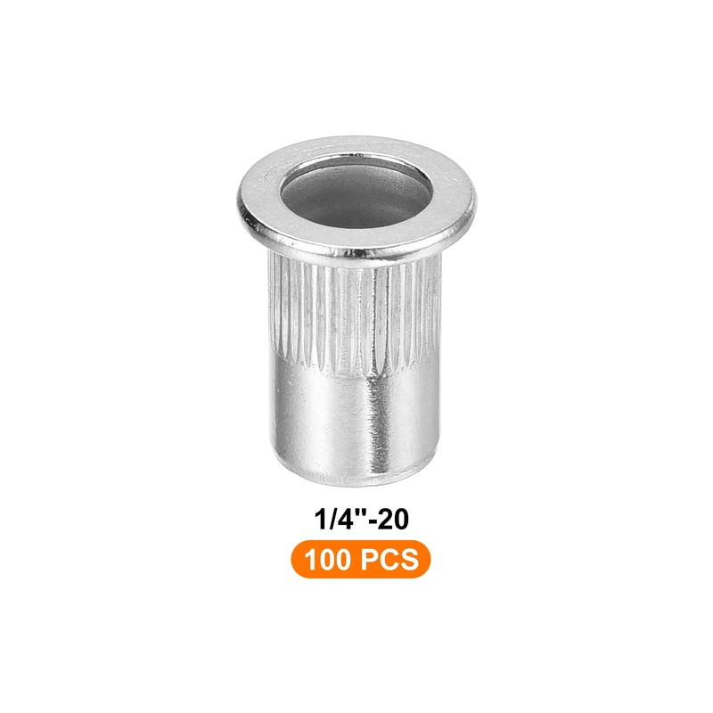 sourcing map 100Pcs Rivet Nuts Flat Head, 1/4"-20 Stainless Steel