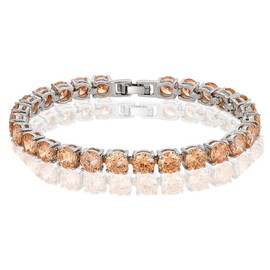 RIZILIA Tennis Bracelet [18cm/7inch] with Round Cut Gemstones CZ [Champagne] in 18K White Gold Plated, Simple Modern Elegance