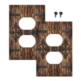 Lolreai Outlet Covers Rustic Wood Barn Door Brown Wooden 1 Gang Duplex Light Switch Cover Plate Decorative Wall Plates Electrical Switchplate Receptacle for Framhouse Cabin Decor（2 Pack）