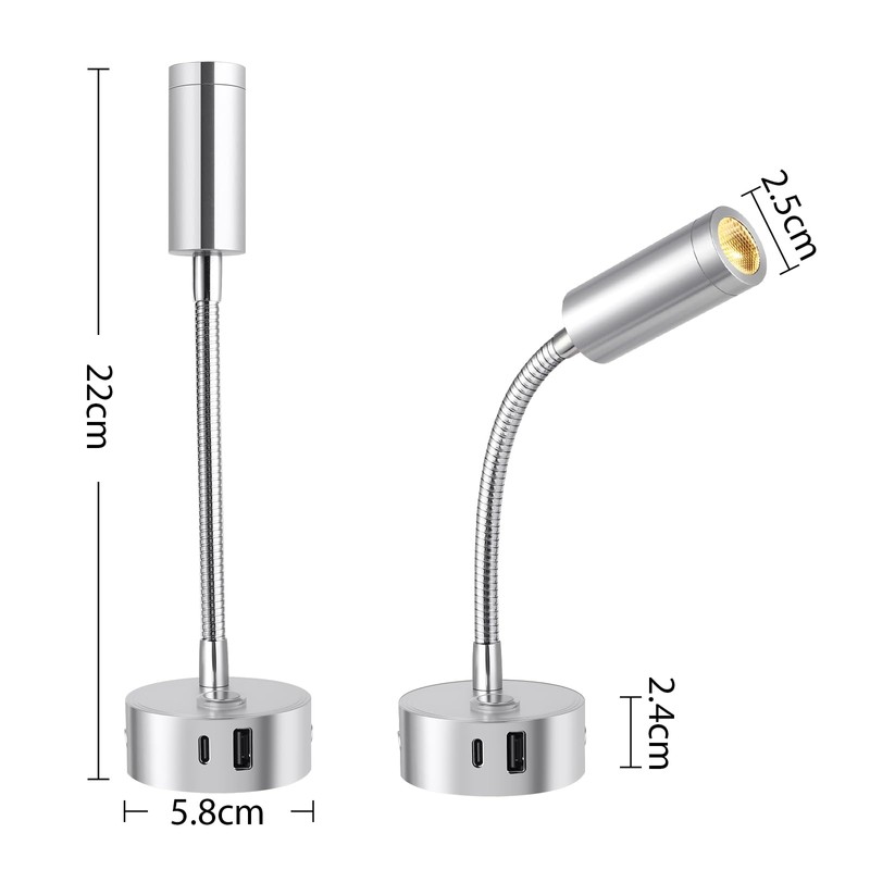 ERWEY 2 LED Reading Lamps, 12 V Motorhome, Touch Dimmable,