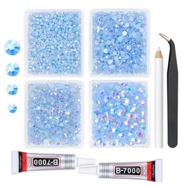 qiipii Light Blue AB Resin Rhinestones w B7000 Jewelry Glue for Bedazzling Crafting 3mm-6mm Flatback Jelly Stones Bulk SS10- SS30 Non-Hotfix Baby Blue Diamonds Gems for Nails Makeup Tumblers Crafts
