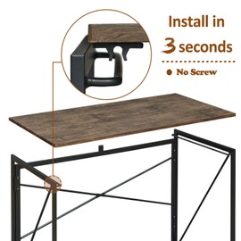 Coavas Folding Desk No Assembly Required, 39.4 inch Writing Computer Desk Space Saving Foldable Table Simple Home Office Desk,Brown