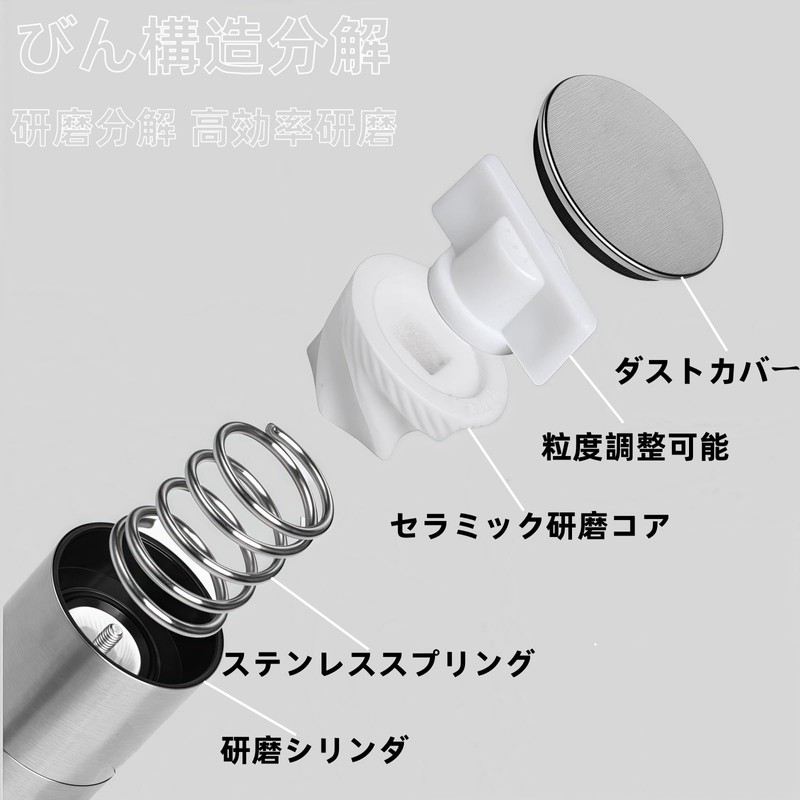 YUNMI ペッパーミル 2IN1 スパイスミル コショウ挽き器 手動 ステンレス製 粗さ調節可能 ペッパー/ローズ塩/結晶塩/岩塩/胡椒/スパイス/山椒 調理用品