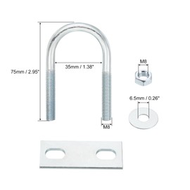 QUARKZMAN Round U-bolt U-bolt, 6 set 35 mm ID x 75 mm length U angle M8 galvanised carbon steel U-clamp bolts with nuts and plates, for car repair boat trailer