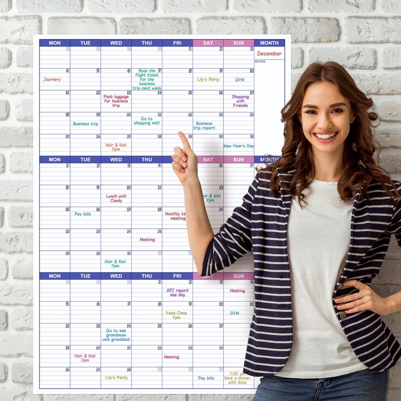 Wall Planner Undated - Large Three Monthly Dry Erase Reusable