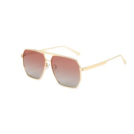 YUELUQU Polarized Retro Oversized Square Sunglasses for Women Men Vintage Shades UV400 Classic Large Metal Frame (Gold grey-pink)