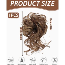 FUGLUS Haarteil Mit Gummiband,Mit Haaren Hochsteckfrisuren Haarverlängerung Messy Bun Haarteile,Groß Dutt Haarteil Gelockt Haargummi,Für Damen Mädchen Pferdeschwanz(12/24 braun Mix Hellbraun)