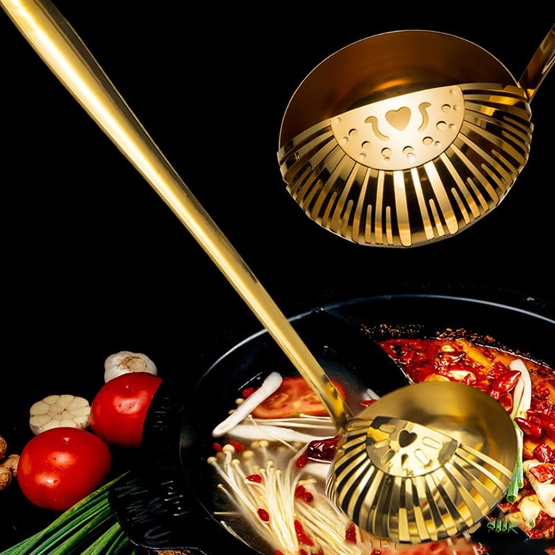 Ouliget Stainless Steel Strainer Ladle, 2 in 1 Soup Strainer