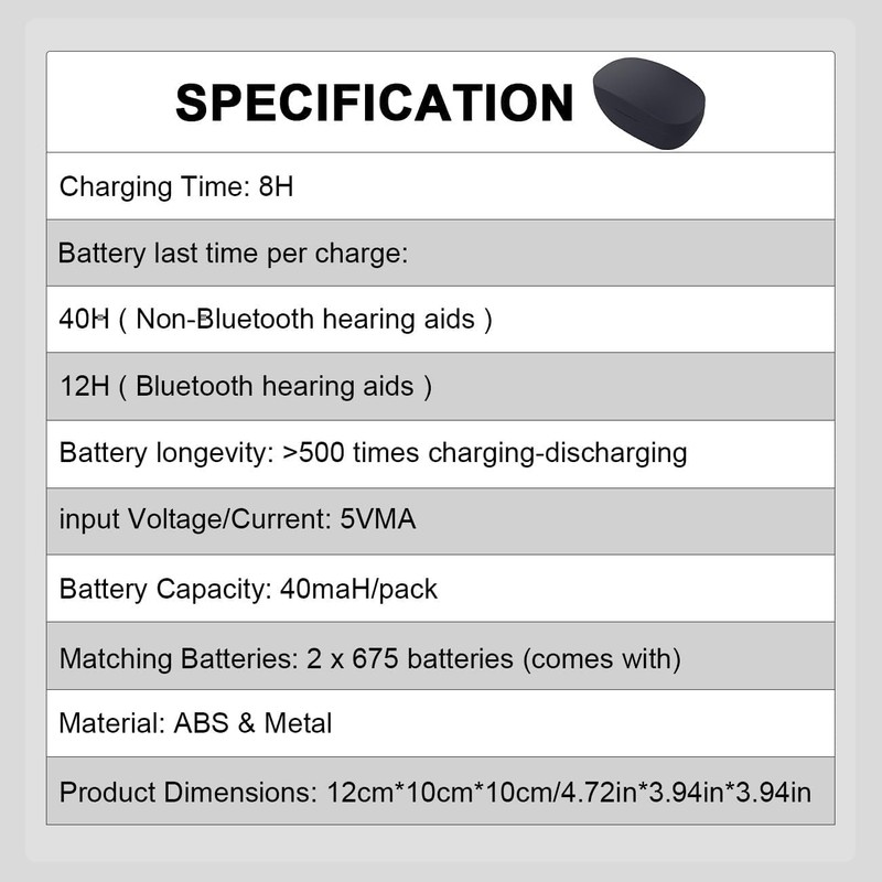 Wokyo Rechargeable Hearing Aid Batteries and Charger for 675 Hearing