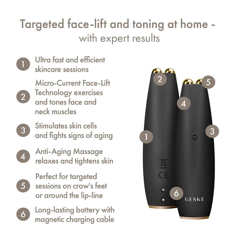 GESKE SmartAppGuided™ MicroCurrent Face-Lift Pen, 6 in 1, Skincare Tool