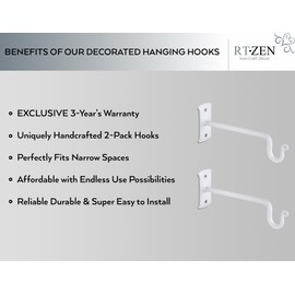 RTZEN White Plant Hanger Shepards Hook 7.5" - Heavy Duty Wrought Iron Wall Decor - Indoor Outdoor Shepherds Hook Hanging Bracket for Bird Feeders Lanterns Baskets & Wind Chimes - 2 Pack