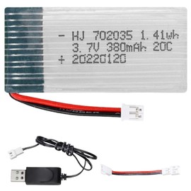 ERYNK 3.7V 380mAh 702035 25C RC Plane Battery for RC Quadcopter, Hubsan X4 H107,H107C,H107L, X11 X11C,HS170 HS170C F180C HS170G TOZO Q2020 E016H E016F Drone Battery with PH 2.0 Joint and USB