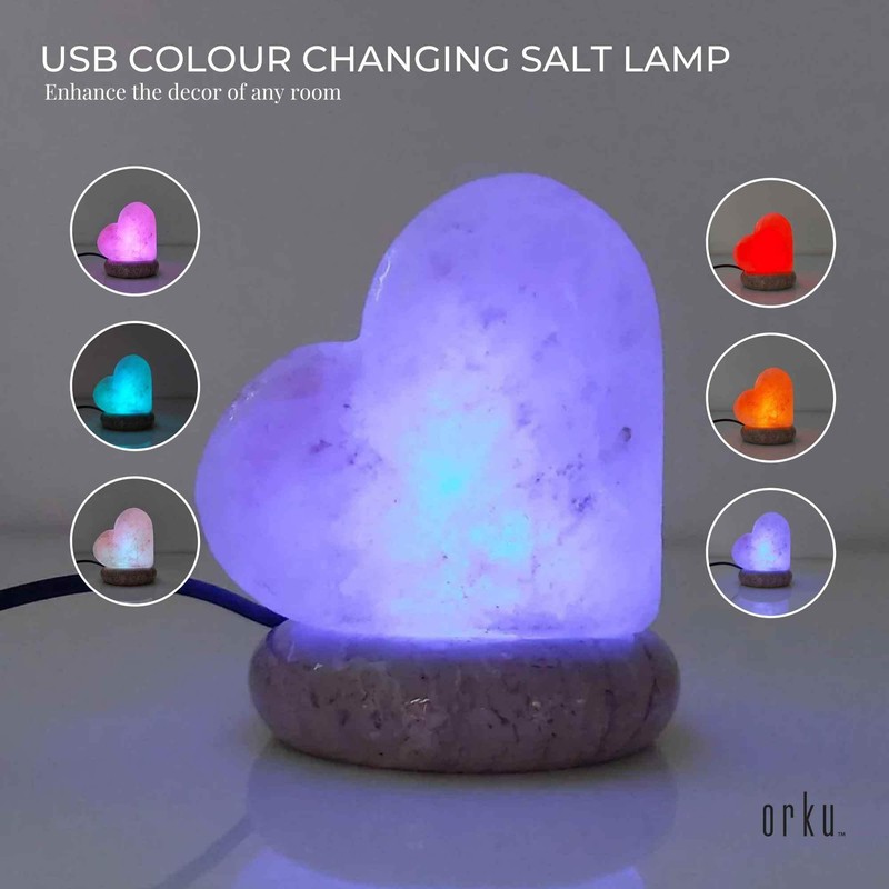 USB Colour Changing Salt Himalayan Lamp - Heart Love Shape