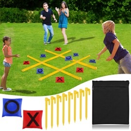 Giant Tic Tac Toe Strap Game Outdoor, 4 Ft X 4 Ft Portable Tic Tac Toe Bean Bag Toss Game, Large Yard Toss Game Tic Tac Toss Across Camping Games for Kids & Families