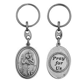 Vatican Art Saint Christopher Keychain | A for New Drivers or Confirmation | Pray for Us Inscribed on Back | Durable Pewter Metal | Christian Automotive