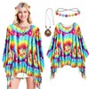 Formemory Hippie Costume Women, 60s 70s Outfit, Women's Hippie Clothing, Women's Hippie Poncho with Hippie Accessories, Disco Outfit, Carnival Costume Women (Blue)