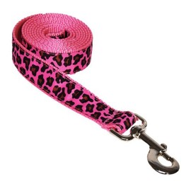 Large Pink Leopard Dog Leash: 1" Wide, 6ft Length - Made in USA.