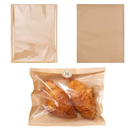 Bakery Bags with Window Heat-Sealable Kraft Paper Sandwich Pastry Bags Brown Treat Bags Small Waxed Flat Favor Bags Donut Bags Toast bags Candy Cookie Snack Packing Bags (Kraft, 8X10inch 100PCS)