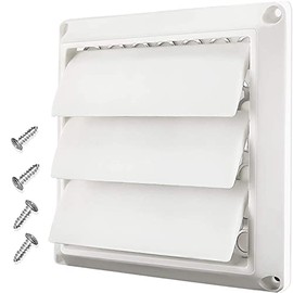 4 Inch White Plastic Louvered Outdoor Vent Cover With Stainless Steel Grille Screen for Dryer, Exhaust Vent cover Widely Used for Dryers and Houses Wall to Keep Rain, Snow, Wind or Birds Pack of 2