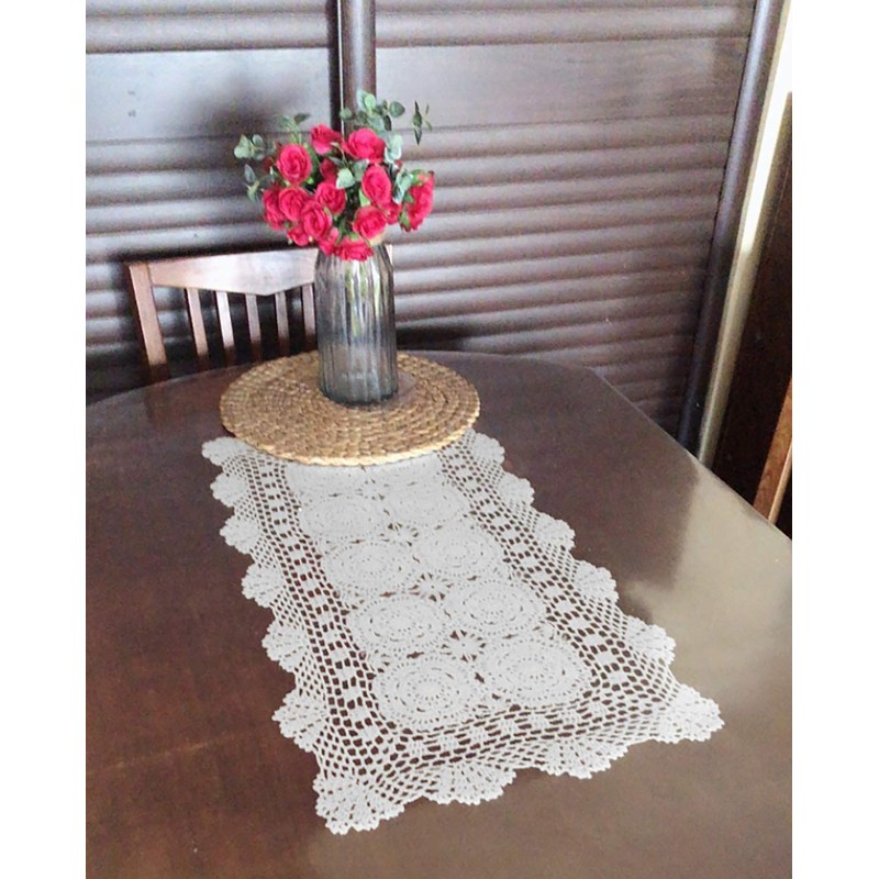 Hetao 15x27 100% Cotton Handmade Crochet lace Table Runners Oblong
