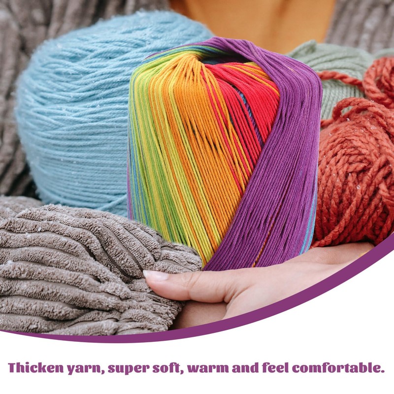 Milisten 133M Weiches Häkelgarn Mehrfarbiges Baumwollstrickgarn Handstrickgarn Webgarn Häkelgarn (Regenbogen)