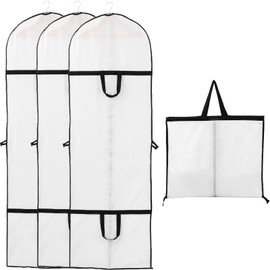 Niviy 60 x 180 cm Garment Bag, Long High-Quality Garment Bags, Transparent Breathable Fabric, for Suits, Dresses, Coats, Jackets, Shirts, Evening Dresses, Suit Bag, Storage, Black, Pack of 3