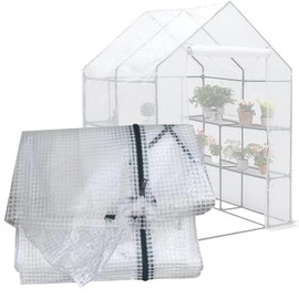 Greenhouse Replacement Cover, 56×56×76 Inches PE Walk-in Greenhouse Cover for Gardening Plants w/Roll-Up Zipper Door, Waterproof Frost Protection Wind Rain Proof, Easy Assembly (No Frames Include)