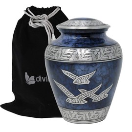 Wings of Hope Cremation Urn - Large Wings of Freedom Urn - Returning Home Adult Urn - Handcrafted Affordable Urn for Human Ashes with Velvet Bag (Blue)