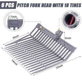 Lasnten 6 Pcs Manure Fork Head Bulk 18 Tines Pitch Fork Replacement Head with Screws and Nuts Durable Stable ABS Plastic for Horse Stall Picking up Manure