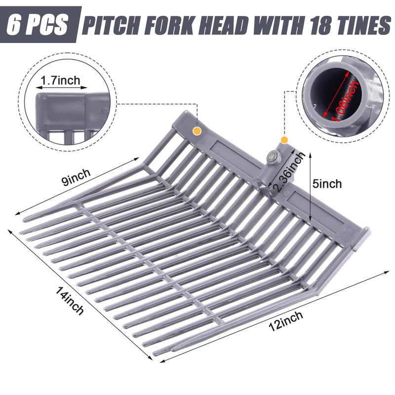 Lasnten 6 Pcs Manure Fork Head Bulk 18 Tines Pitch