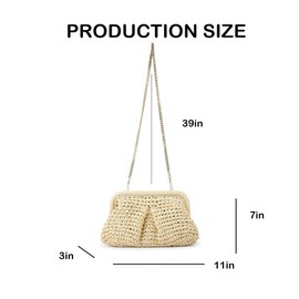 Raiuyow Straw Clutch Purse for Women Crossbody Shoulder Handbag Summer Beach Woven Bag Dumpling Pouch (Beige)
