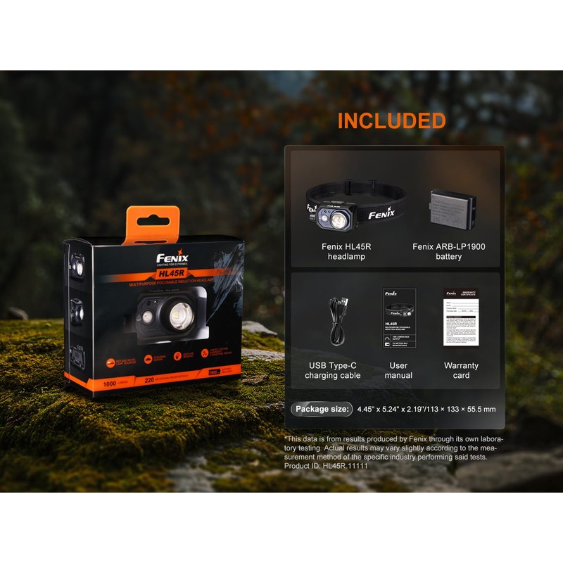 Fenix HL45R 1000 Lumen Adjustable Beam Headlamp, Rechargeable, AAA Dual