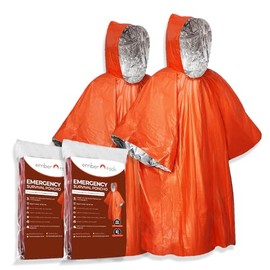 Emergency Survival Rain Poncho - 2 Pack Thermal Mylar Foil Blanket - Reversible Waterproof Heat Retention Rain Protection - Bushcraft Outdoor Gear