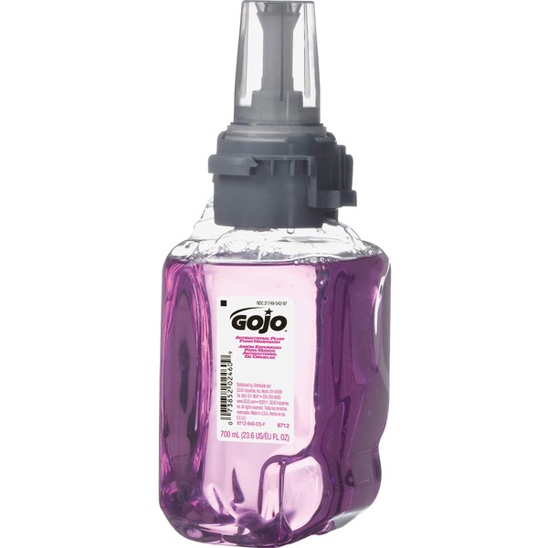 GOJO Antibacterial Foam Handwash, Plum Fragrance, 700 mL Foam Hand Soap Refill for GOJO ADX-7 Push-Style Dispenser (Pack of 4) - 8712-04